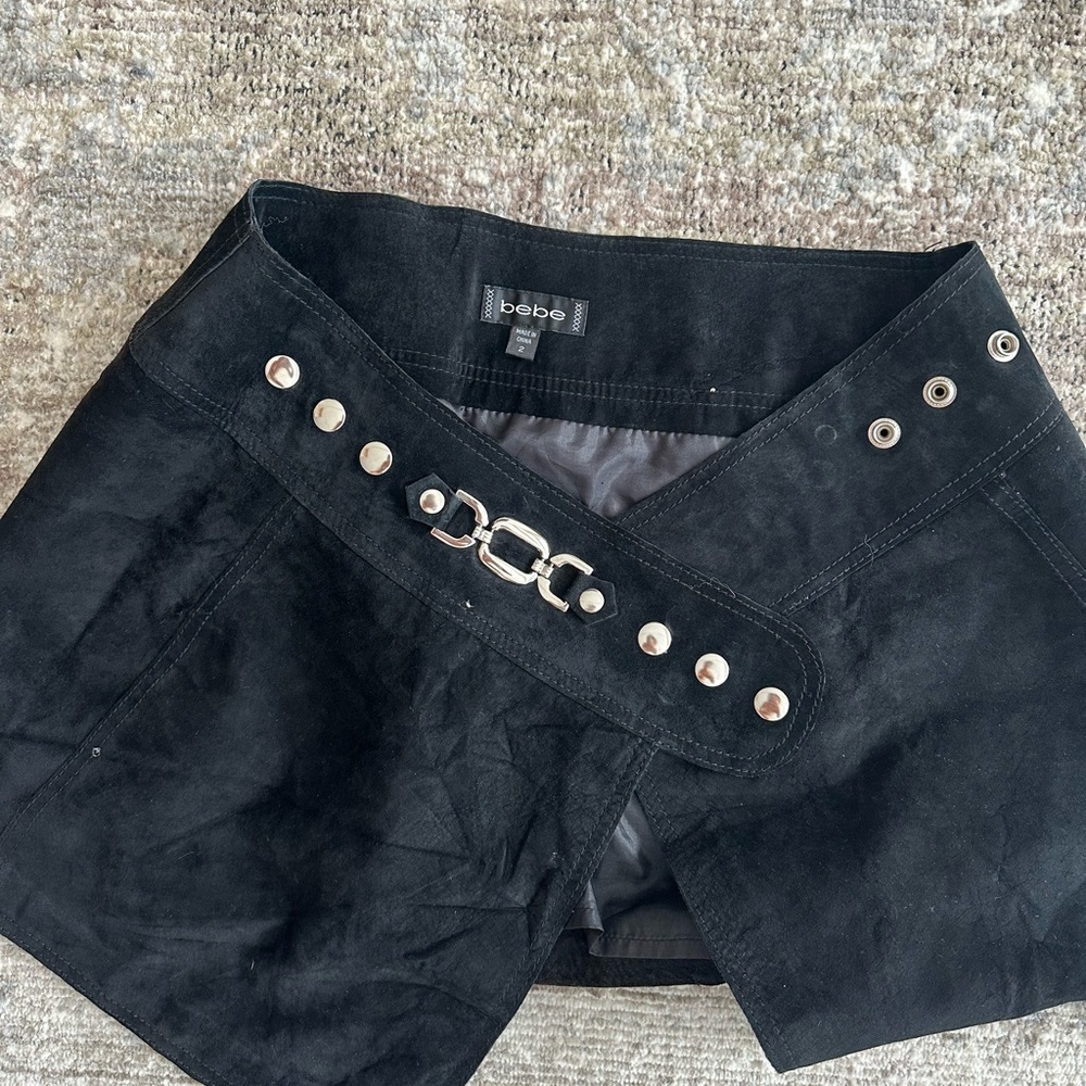 BEBE suede mini skirt, black and brown, sz SM